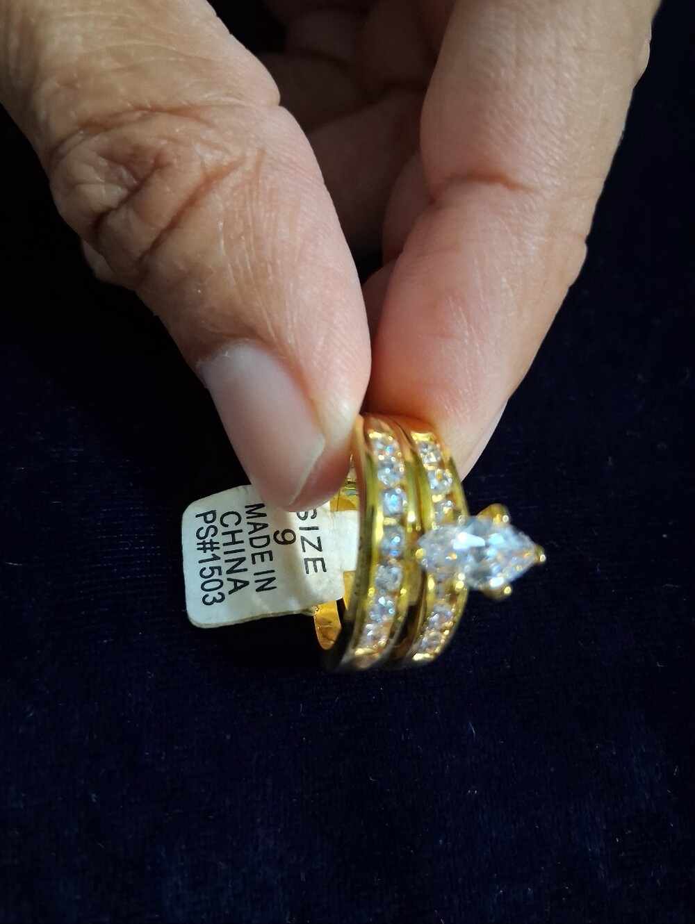 Gold Marquise Crystal Bridal Ring Set - Gold Tone